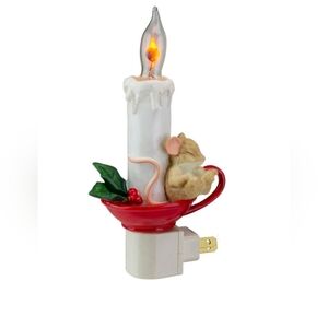 7" Sleeping Mouse in Teacup with Candle Christmas Night Light